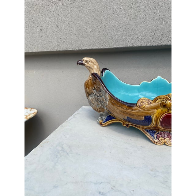 19th Century Majolica Eagle Jardiniere signed Sarreguemines.16 by 9 inches.