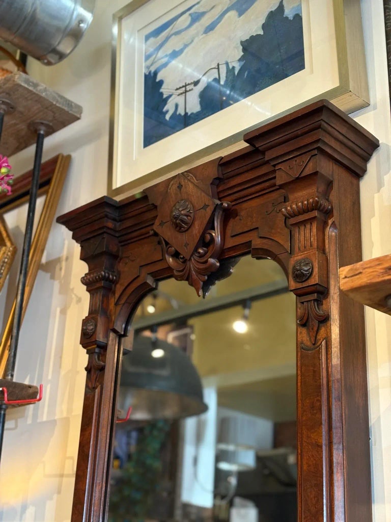 1910s Victorian Walnut Extra Tall Pier Mirror | Chairish