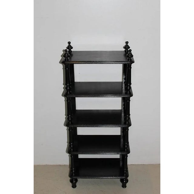 Little Napoleon III music shelf with 5 blackened natural wood trays. The uprights and front feet are turned while those of...