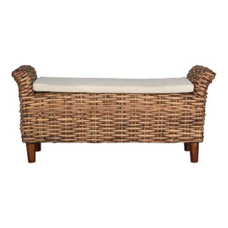 Rattan Bench in Brown & Eggshell For Sale