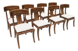 1980s Vintage Klismos Style Solid Walnut Dining Chairs - Set of 8