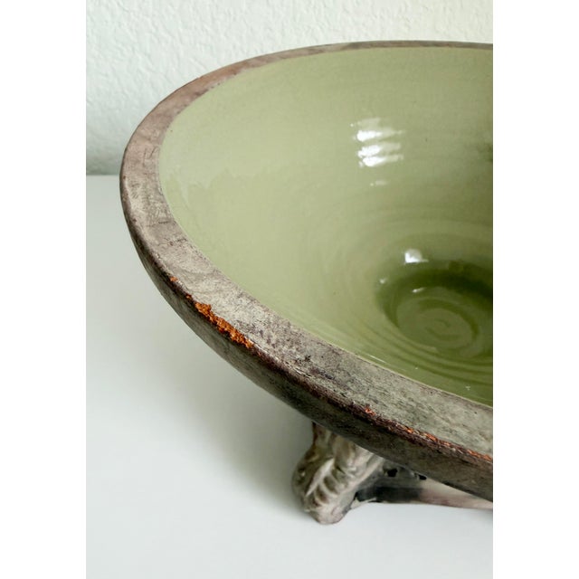 Late 20th Century Vintage Italianate Terracotta & Celadon Glazed Pedestal Bowl For Sale - Image 5 of 10