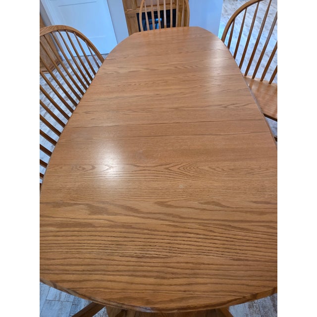 Brown Hunt Country Furniture Oak Dining Extension Table & Chairs For Sale - Image 8 of 12
