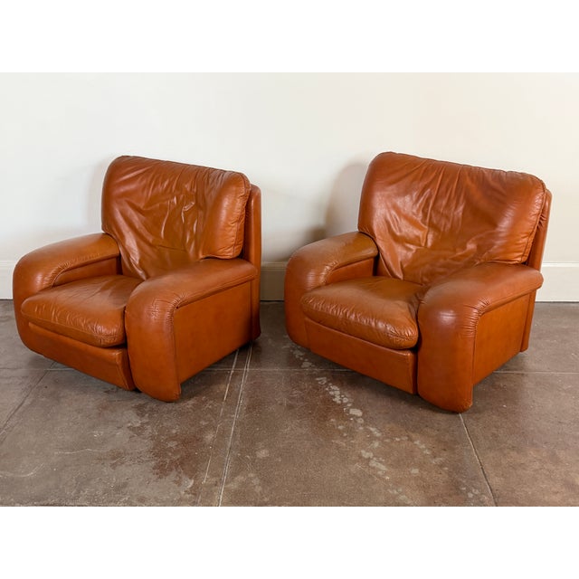 Vintage 1970s Italian Cognac Leather Lounge Chairs For Sale - Image 12 of 12