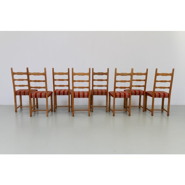 Vintage Danish Brutalist Oak Ladder Back Dining Chairs, 1960s, Set of 8 For Sale - Image 13 of 18