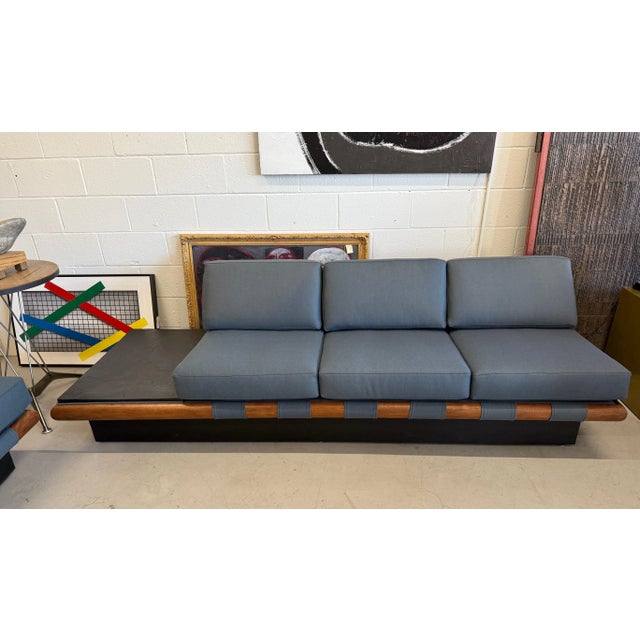 Black Mid 20th Century Sectional Sofa w/ Slate Ends Reupholstered in Wool Gray Flannel Attributed to Adrian Pearsall For Sale - Image 8 of 12