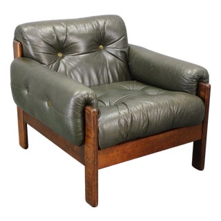 Mid-Century Modern Green Leather Chair, Czechoslovakia, 1970s For Sale