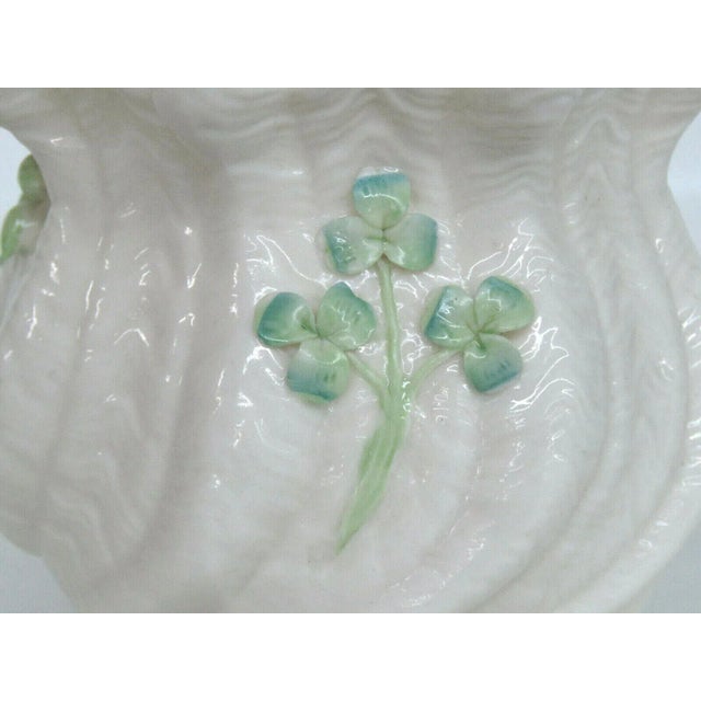 Cream Belleek Ireland Porcelain Pink Rose Green Leaves Flower Vase For Sale - Image 8 of 12