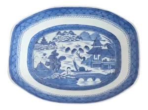 Chinese Export Blue & White Canton Porcelain Platter