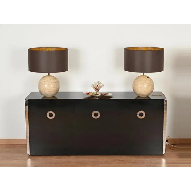 Huge Spherical Travertine and Brass Table Lamp, Italy, 1973 For Sale - Image 10 of 18