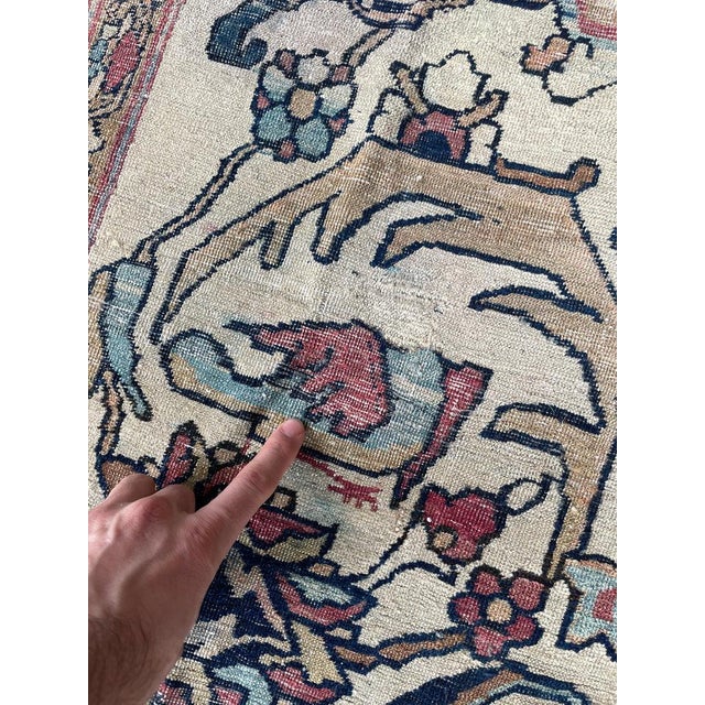 1880's Antique Persian Kerman Lavar "LION VS BULL" Rug 9.2 x 12.5 For Sale - Image 11 of 18