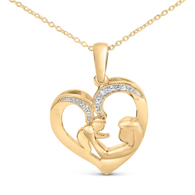 Contemporary Gold Vermeil Diamond Accent Mom and Child Heart Pendant Necklace For Sale - Image 3 of 4