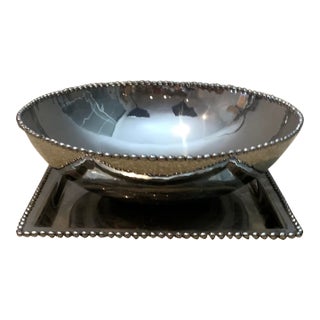 Late 20th Century Michael Aram Molten Beaded Edge Serving Bowl and Matching Platter Set For Sale