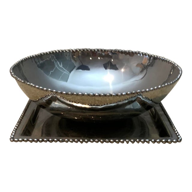 Late 20th Century Michael Aram Molten Beaded Edge Serving Bowl and Matching Platter Set For Sale