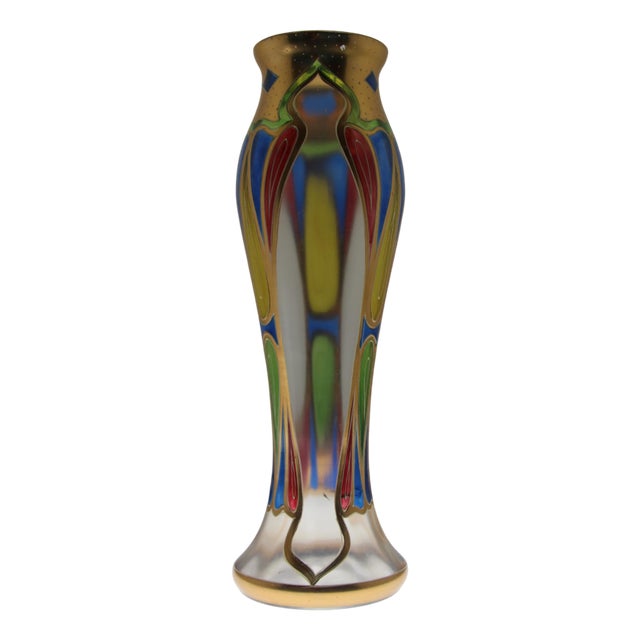 Art Nouveau Colorful Glass Vase with Overlay Decor, 1890s For Sale