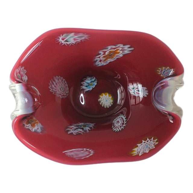 Italian Murano Art Glass Bowl Red Burgundy, Circa Mid-20th C For Sale