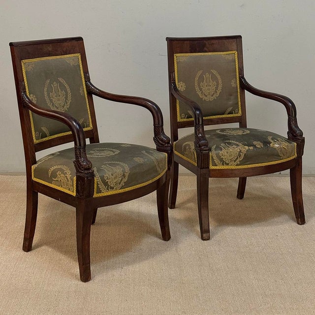 Pair 19th Century French Empire Period Mahogany Armchairs ~ Fauteuils For Sale - Image 4 of 17