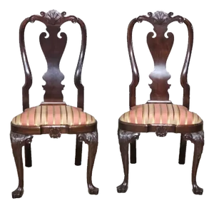 Pair of Late 20th Century Stickley Williamsburg Mahogany Coates Side Chairs Cw 204 Silk Fabric