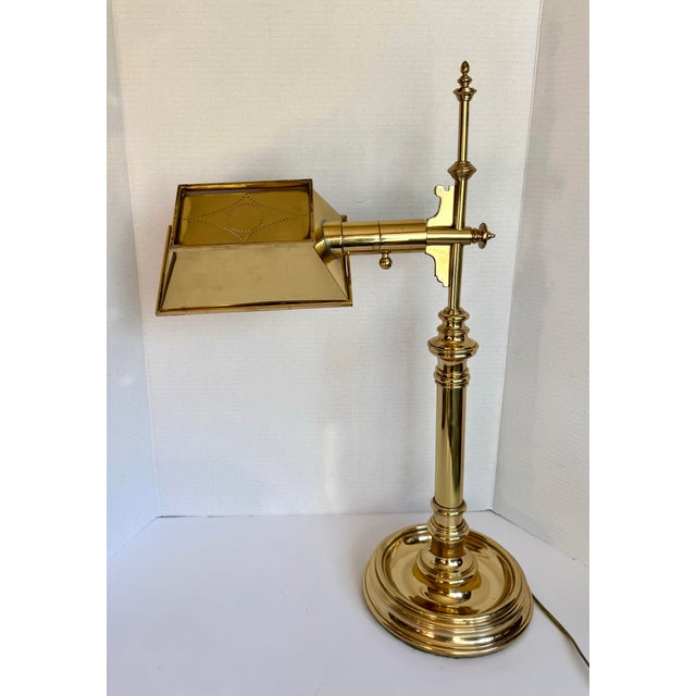 This handsome vintage brass library lamp features a classic rectangular shade and elegant, well-balanced form, offering...