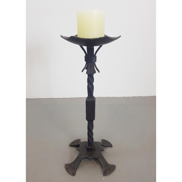 Vintage brutalist floor candlestick holder, cast iron, mid-century, 1960 sculptural heavy handmade brutalist designed...