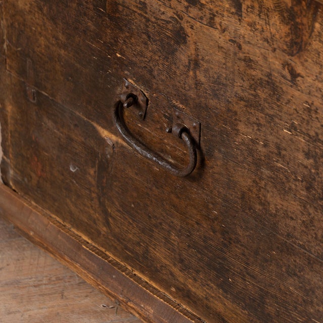 Hand-Painted Pine Flat Top Trunk From Hungary Dated 1830 For Sale - Image 10 of 11