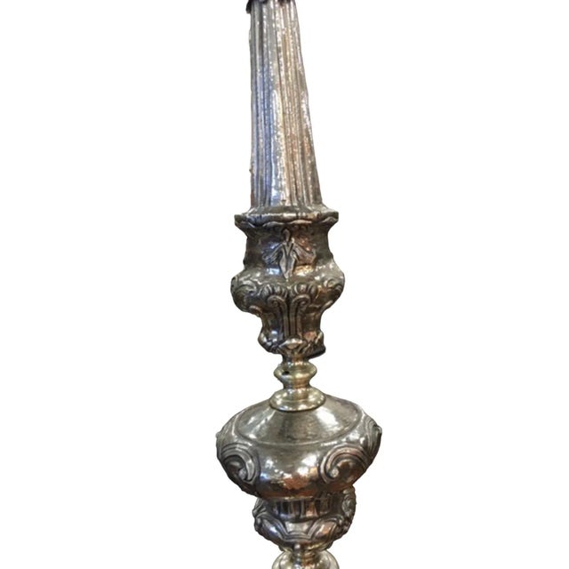 Pair of 17th Century Silver Over Copper Altar Candlesticks For Sale - Image 4 of 5