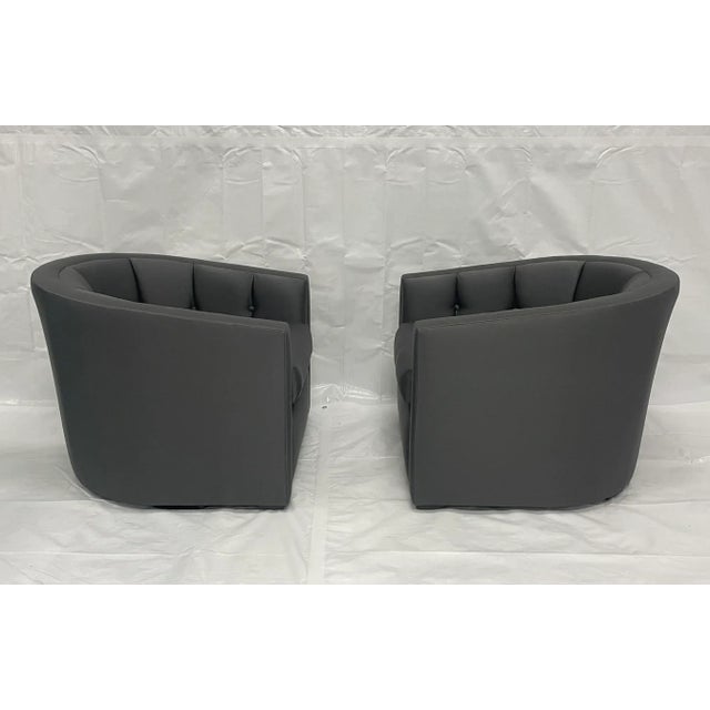 Wood Pair of Late 20th Century Custom American Lounge Chairs in Charcoal Gray Fabric For Sale - Image 7 of 18