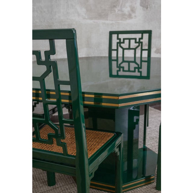 Green Lacquered Wood Dining Table and Chairs, 1970s, Set of 5 For Sale - Image 6 of 11