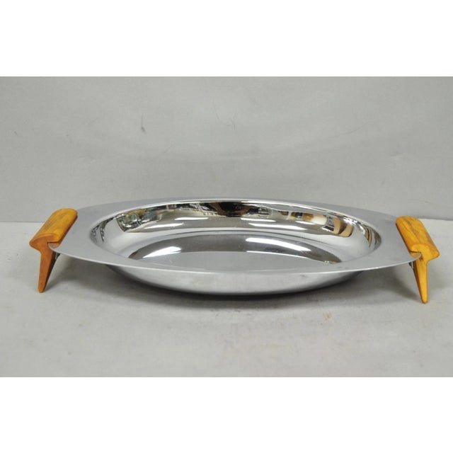 Vintage Art Deco Stainless Steel GloHill Gourmates Butterscotch Bakelite Handle Serving Platter Tray. Circa Mid 20th...