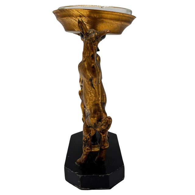 1920s 1920s Art Deco Twin Goat Brass Pedestal Ashtray W Glass Insert, Ronson Art Metal Works For Sale - Image 5 of 8