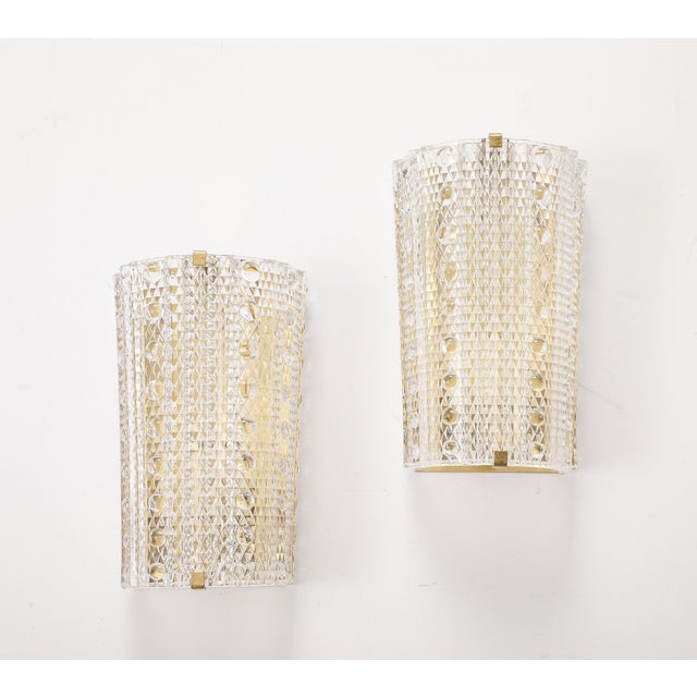 Brass 1960"s Large Demi Lune Sconces by Carl Fagerlund for Orrefors - a Pair For Sale - Image 8 of 12