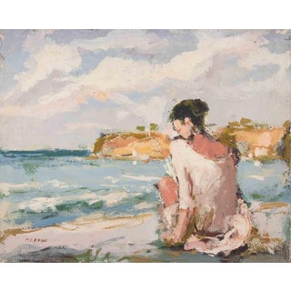 Franco Marzilli, Ballerina in Front of the Sea, Oil Painting, 1970s For Sale