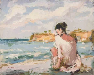 Franco Marzilli, Ballerina in Front of the Sea, Oil Painting, 1970s