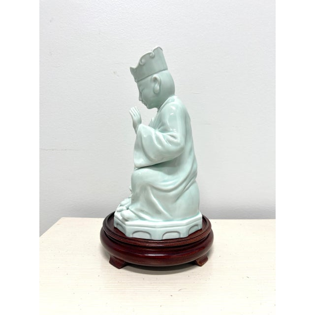 Andrea by Sadek Blue Porcelain Buddha Figurine on Stand For Sale In Charlotte - Image 6 of 11