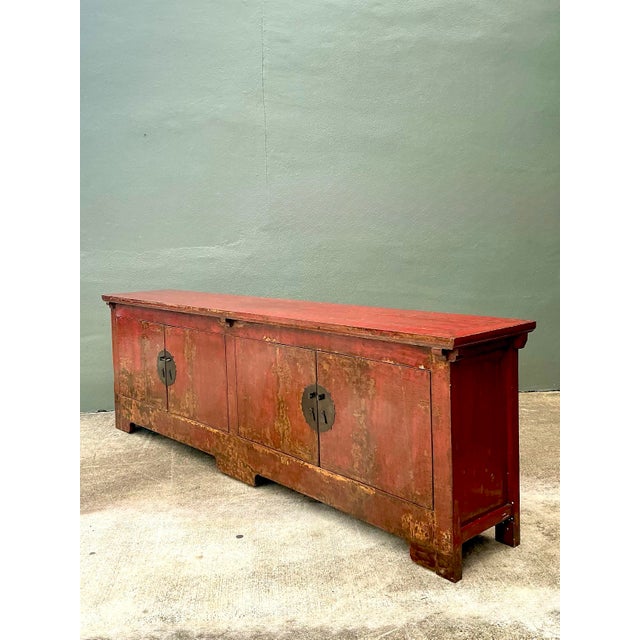 Brown Vintage Asian Medallion Reclaimed Wood Long Credenza For Sale - Image 8 of 12