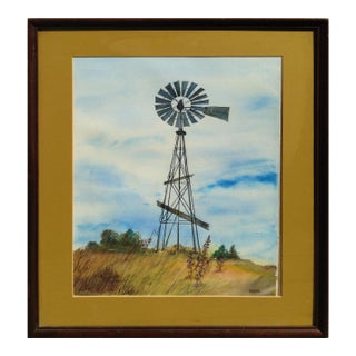 Mid Century Windmill Rural Landscape by H. Kendall For Sale