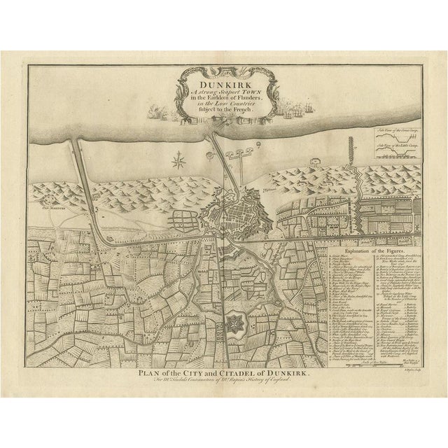 Antique Plan of Dunkirk by Basire, 1785 For Sale