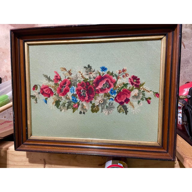 Arts & Crafts Vintage One of a Kind Table With Framed Needlepoint Top For Sale - Image 3 of 7