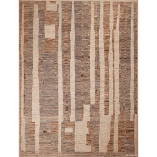 Neutral Earthy Grey Brown and Cream Tribal Modern Room Size Area Rug For Sale