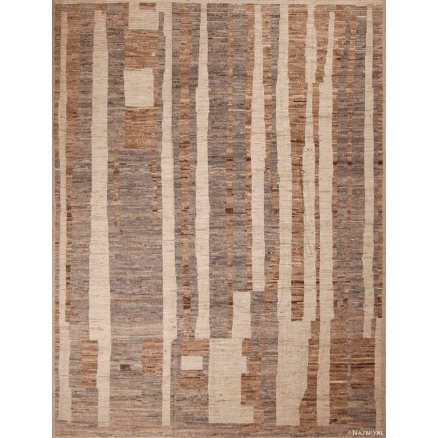 Neutral Earthy Grey Brown and Cream Tribal Modern Room Size Area Rug For Sale