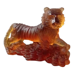 1960s Signed Daum France Amber Crystal Tiger Figurine