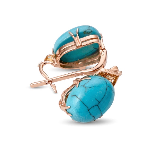 Vintage 14kt Yellow Gold Natural Turquoise Cabochon Earrings, Pair For Sale In New York - Image 6 of 9