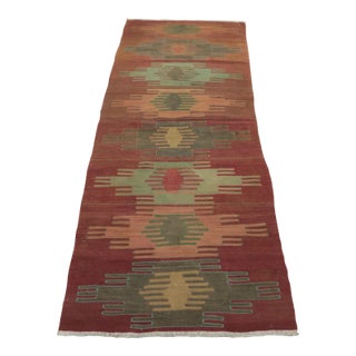 1950s Turkish Geometric Hand Knotted Very Old Kilim Rug For Sale