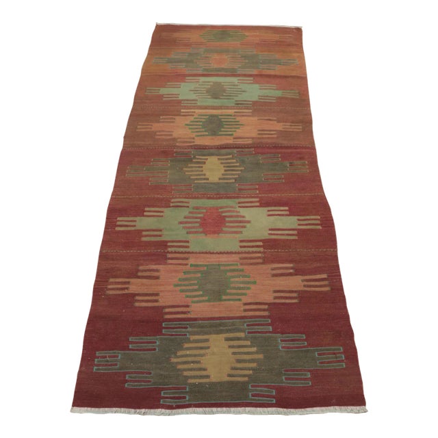 1950s Turkish Geometric Hand Knotted Very Old Kilim Rug For Sale