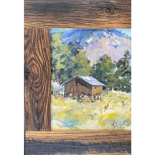 Blue "February Morning" ~ Lorie Batson, Original Oil Painting, a Quiet Rural Landscape With a Rustic Charm and Morning Light on the Old Loafing Shed. For Sale - Image 8 of 11