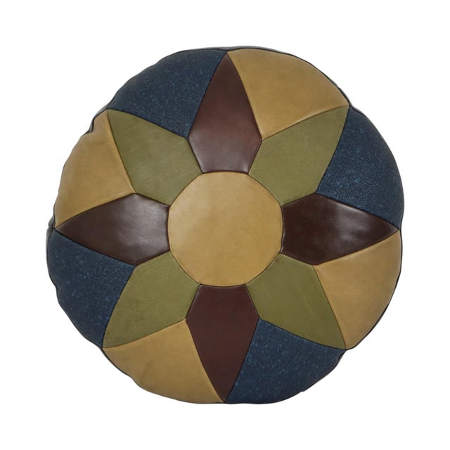Vintage Round Patchwork Cushion in Double-Sided Faux Leather, 1960s For Sale - Image 16 of 16