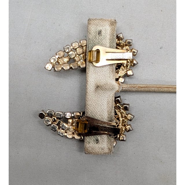 Metal Vintage 1960s Signed Hobe White & Red Rhinestone Climber Clip Earrings-2 Pieces For Sale - Image 7 of 8