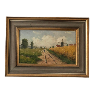 Antique Original Landscape Cottage Oil Painting: Framed Nature Art