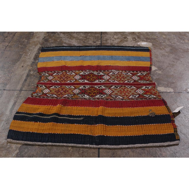 Rug & Kilim Antique Kurdish Rug Gold Red Striped Geometric Pattern For Sale - Image 4 of 8