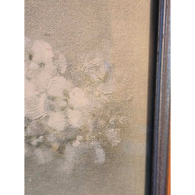 Yellow 1940s A. D. Greer Original Oil Painting Framed Dogwood Hydrangeas For Sale - Image 8 of 17